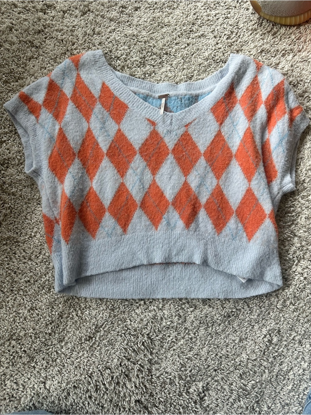 NWOT Free People Short Sleeved Argyle Sweater, S